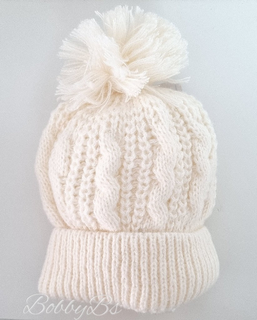 H16 - Cream Cable Pompom Hat (0-12M)