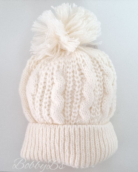 H16 - Cream Cable Pompom Hat (0-12M)