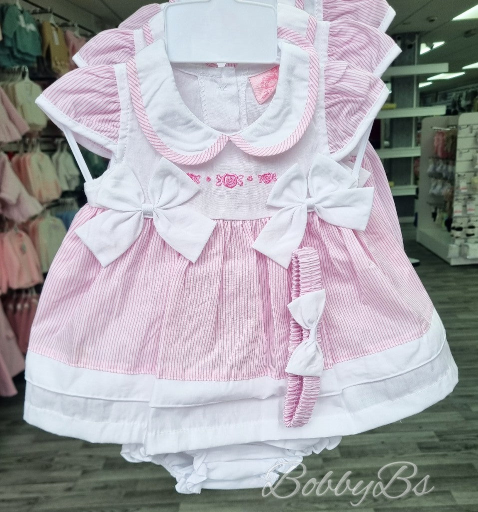 9176 - White & Pink Stripe Cotton dress set