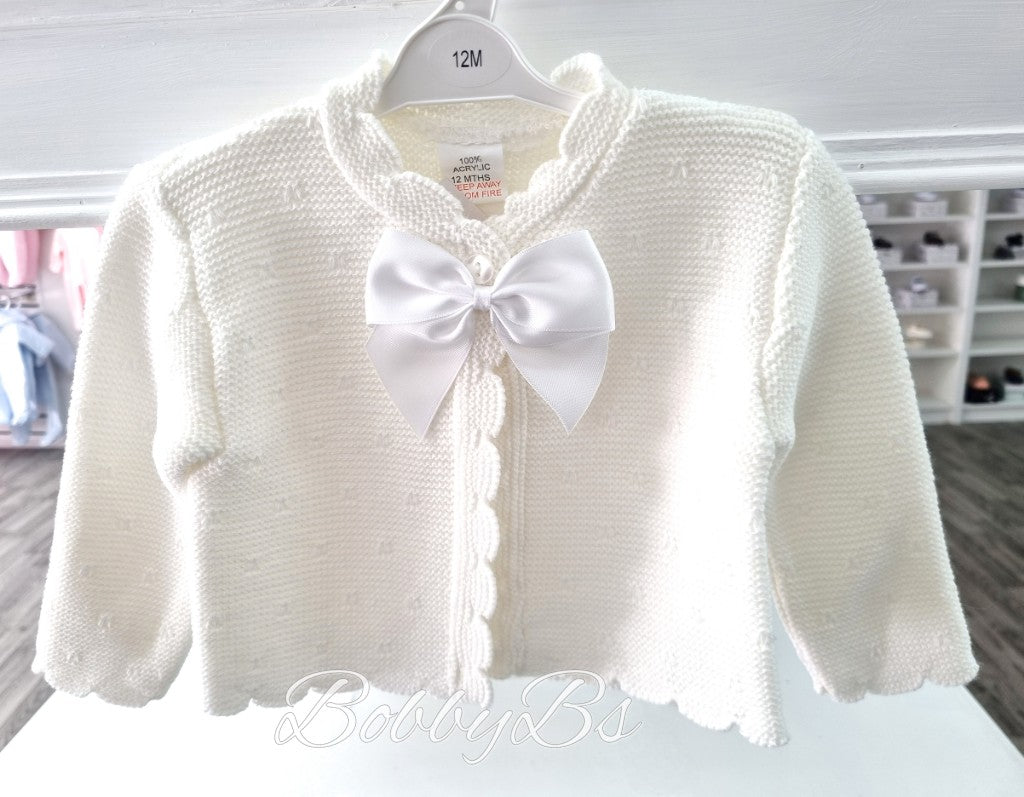 REF006- White satin bow cardigan