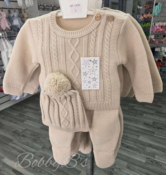 C3020 - Beige Cable 3PC Knitted set