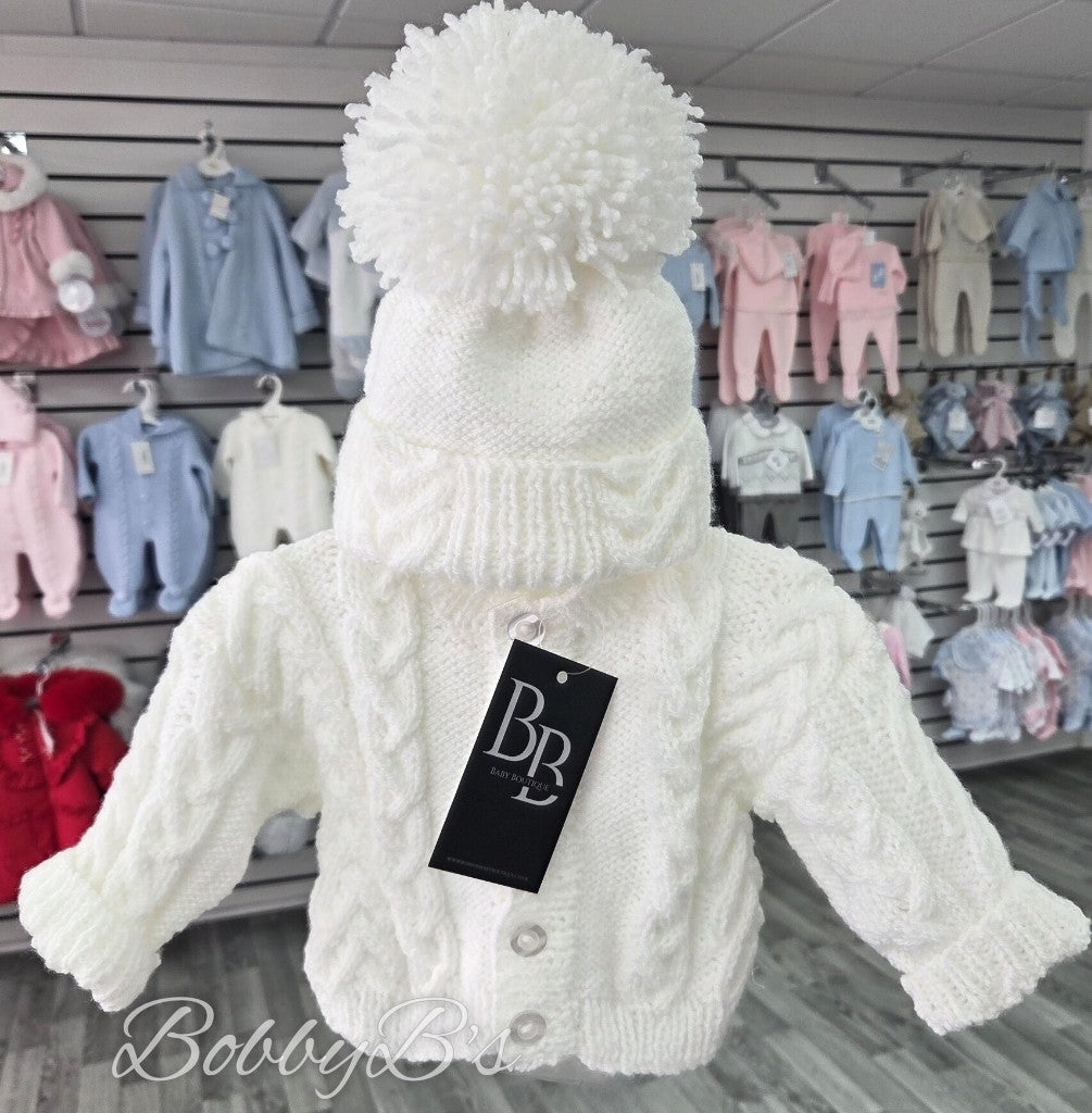 HK911 - White Cable cardigan set