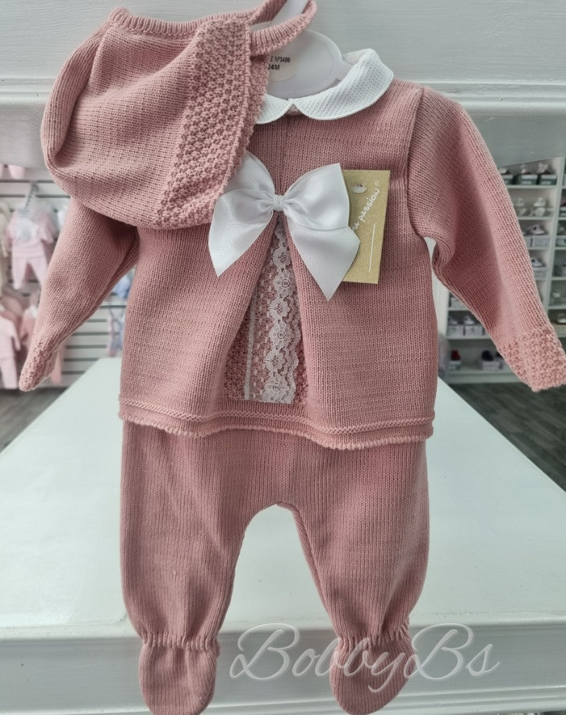 22/822- Dusty Pink First Size 3PC Knitted set