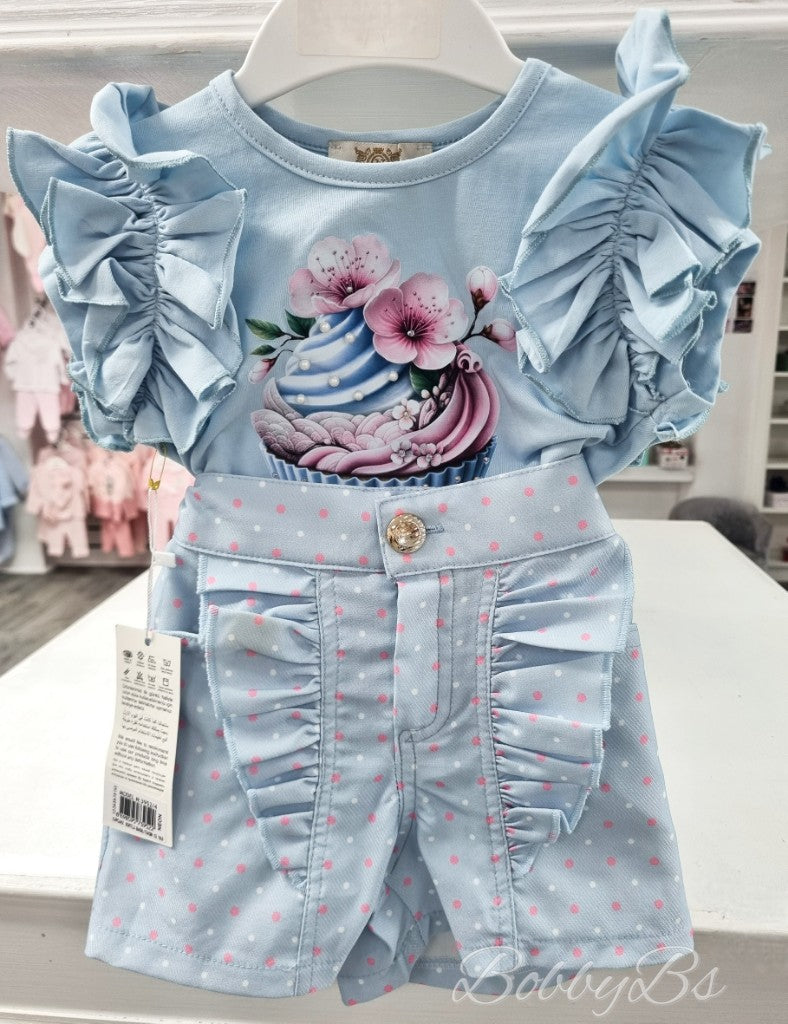 S336 - Blue frilled short set