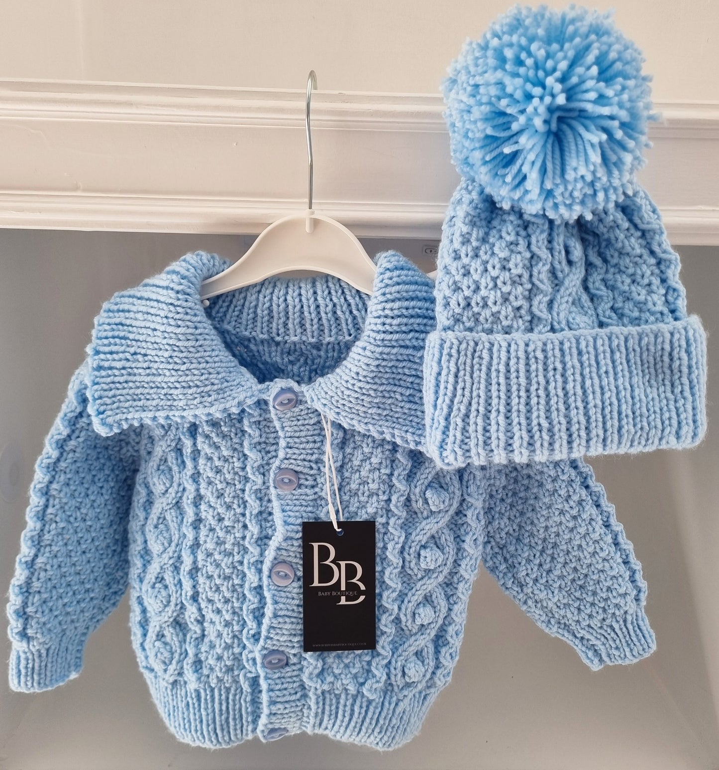 BA339 - Blue Aran Cardigan set