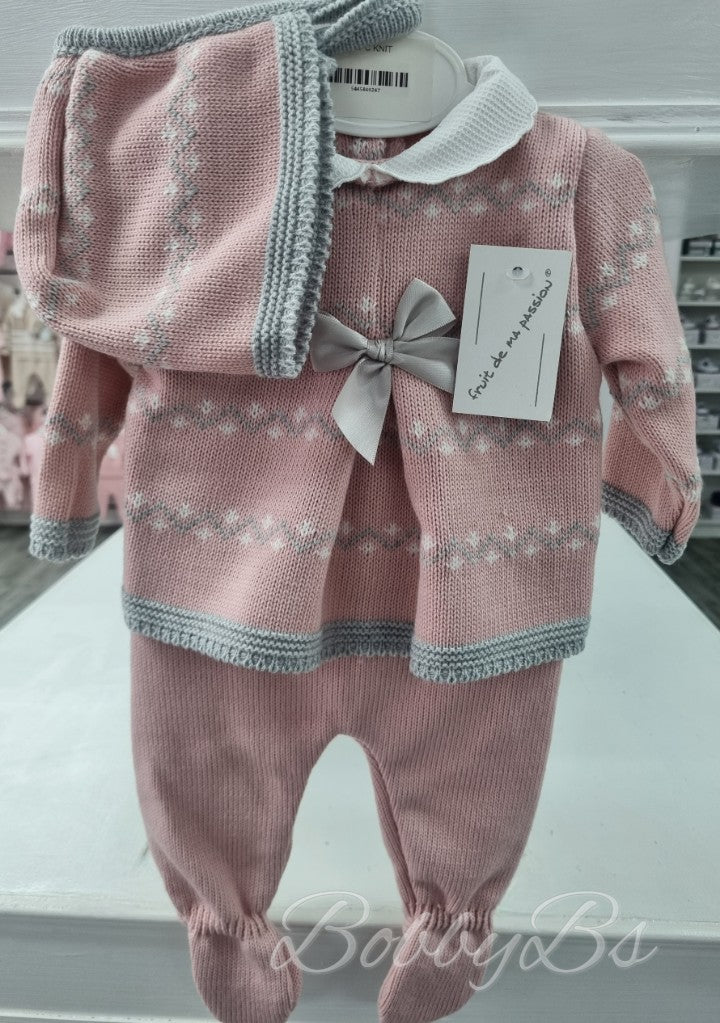 23/631- Dusty Pink First Size 3PC Knitted set