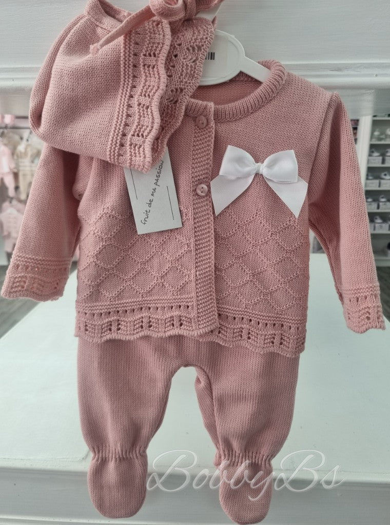 24/2100- Dusty Pink First Size 3PC Knitted set