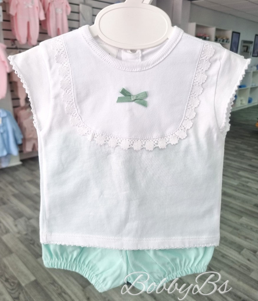 110- Mint Lace Trim cotton short set