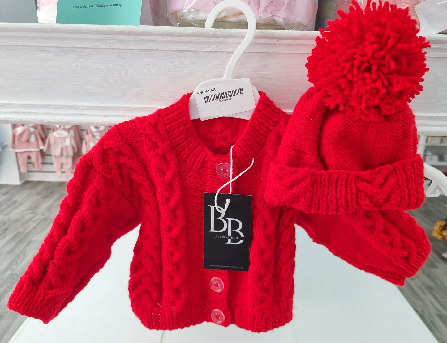 KHRA7 - Red Aran Patterned Cardigan set