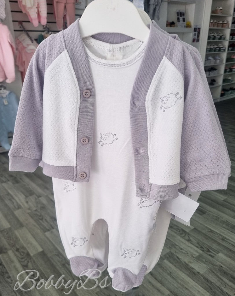 2450 - White & Grey Sheep Babygrow set