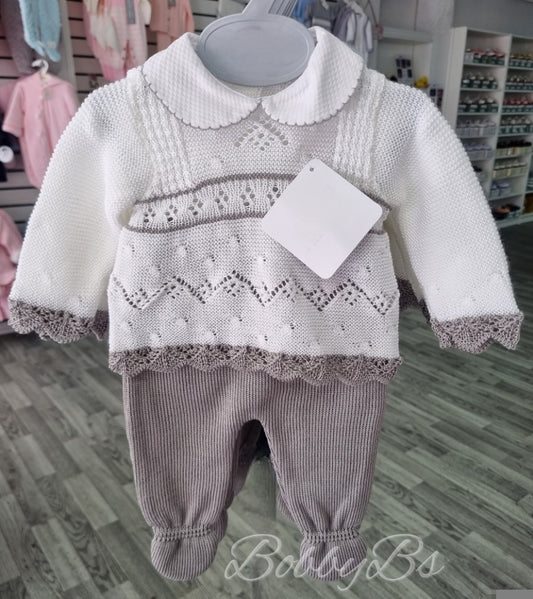 10064 - White & Grey 2PC Knitted set