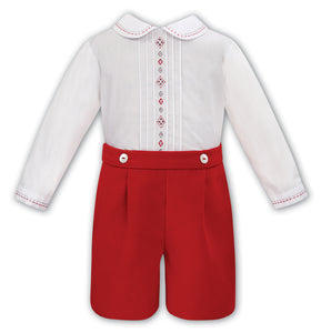 Red Sarah Louise hand embroidered traditional winter short set
