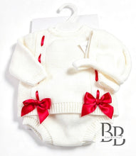 Load image into Gallery viewer, 26/121 - White &amp; Red Bow 2PC Knitted set