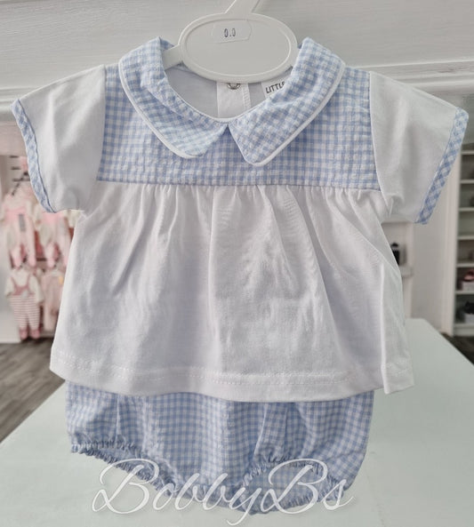 318/23-  Blue Gingham cotton jam pants set