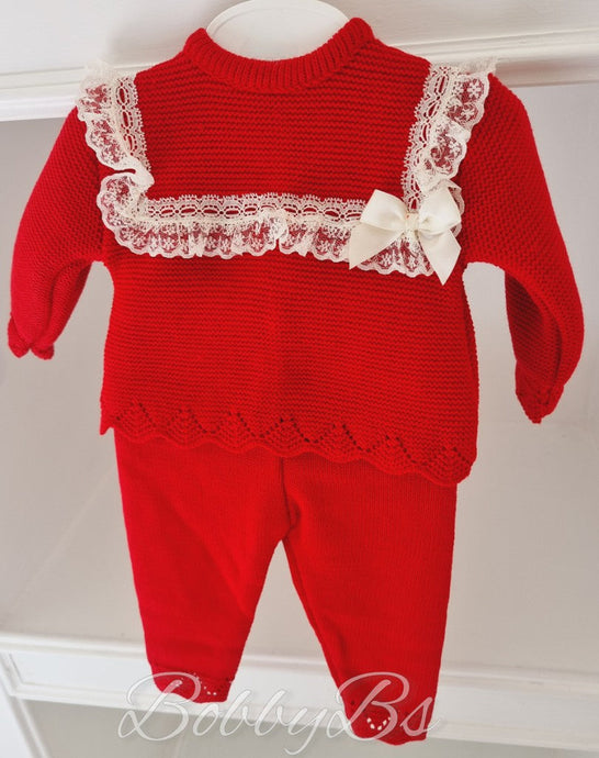 W23121 - Red lace knitted trouser set
