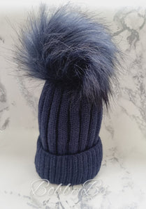 CASCADE - Faux fur single pompom ribbed hat