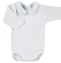 Load image into Gallery viewer, 1188- White &amp; Blue peter pan collar baby vest