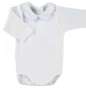 1188- White & Blue peter pan collar baby vest