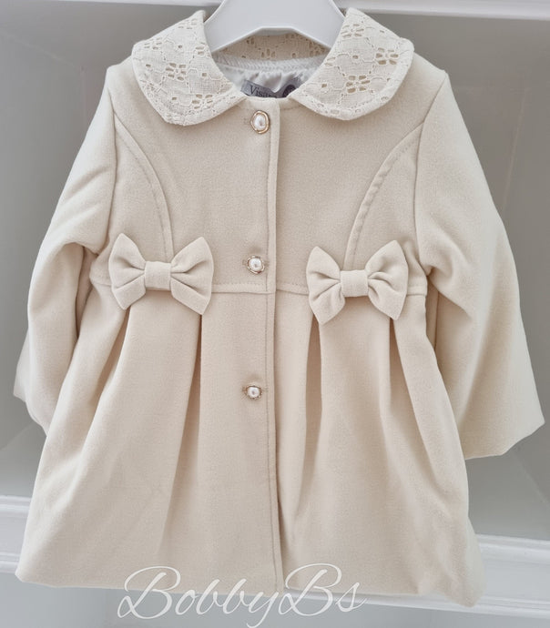 4298 - Cream Traditional double bow coat