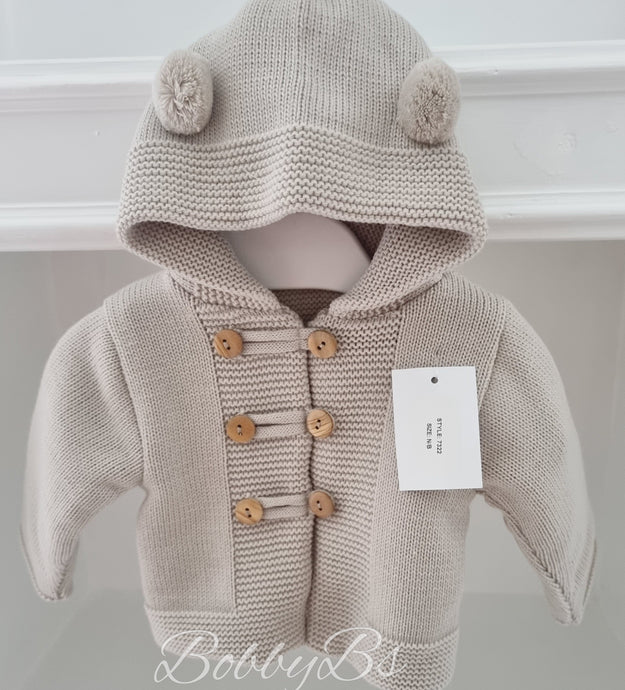 7322 - Beige thick knitted hooded cardigan