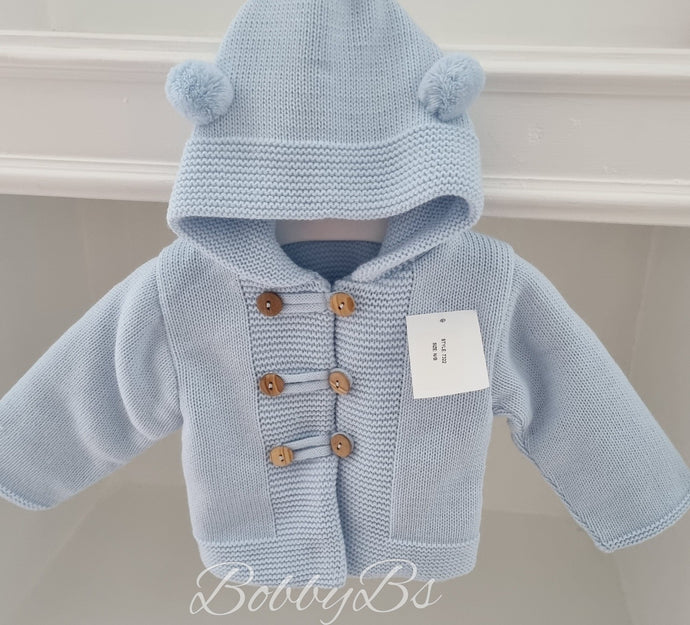 7322 - Blue thick knitted hooded cardigan