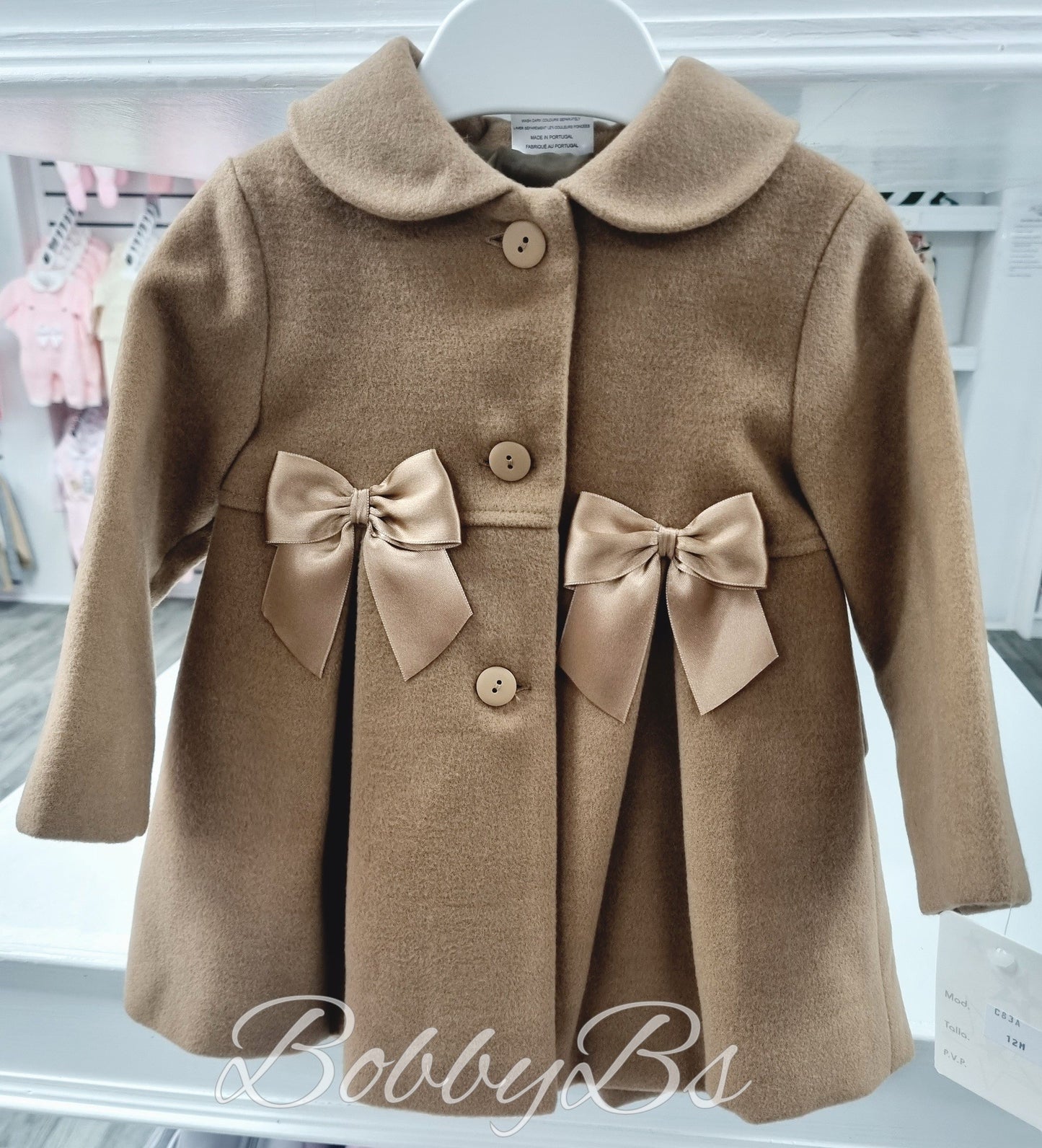 C834 - Camel Satin Bow traditional coat