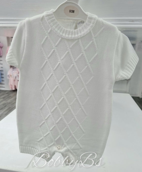 4373 - White diamond design knitted romper