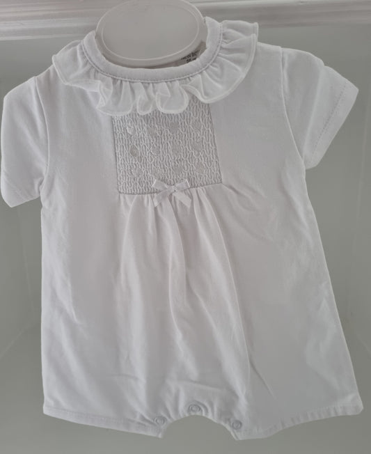 9766R - White smocked romper