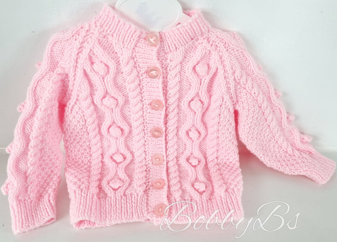 PKBC6 -  Pink knitted bobble cardigan set