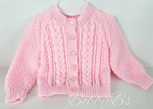 PAA27-   Pink Aran cable knitted cardigan