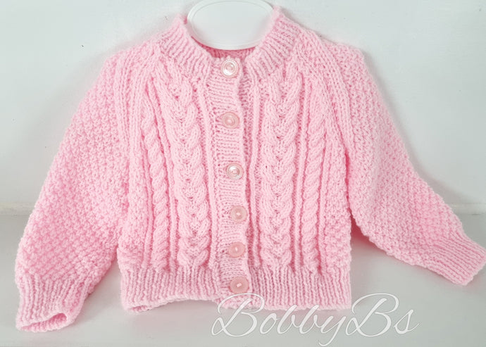 PAA27-   Pink Aran cable knitted cardigan