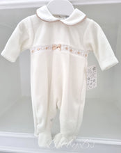Load image into Gallery viewer, SG145 - Cream Unisex Velour ribbon babygrow