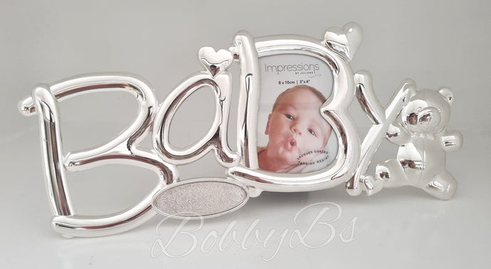 JSPT - Silver Plated 'Baby' photo frame with teddy