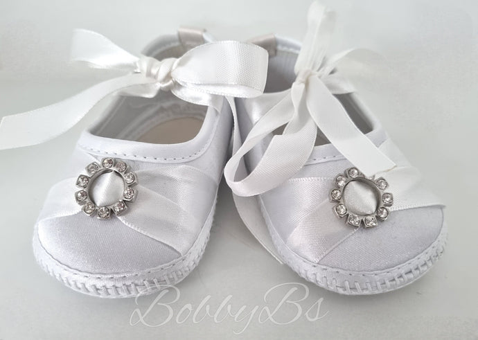 B93 - White Satin Diamante softsole shoe