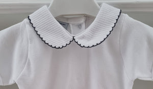 1181- White&Navy peter pan collar baby vest