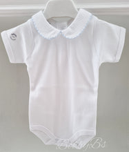 Load image into Gallery viewer, 1181- White&amp;Blue peter pan collar baby vest