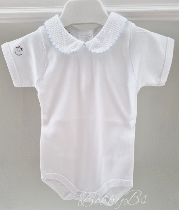 1181- White&Blue peter pan collar baby vest