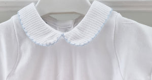 1181- White&Blue peter pan collar baby vest