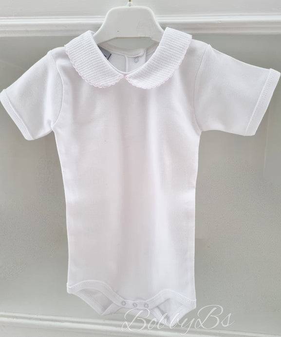 1181- White&Pink peter pan collar baby vest