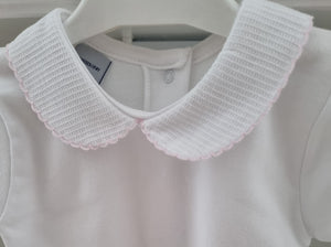 1188- White & Pink peter pan collar baby vest