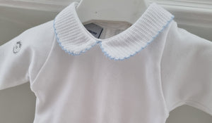 1188- White & Blue peter pan collar baby vest