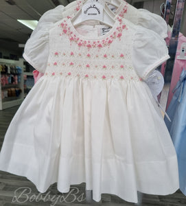 013205 - Sarah Louise white&pink smock dress