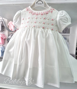 013205 - Sarah Louise white&pink smock dress