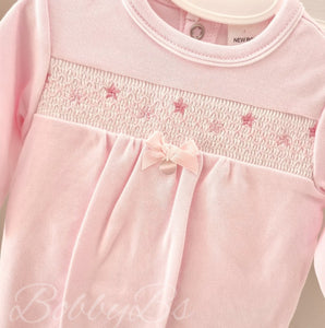 3022 - Pink Luxury smocked cotton babygrow