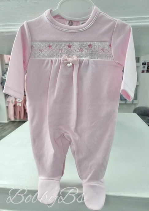 3022 - Pink Luxury smocked cotton babygrow