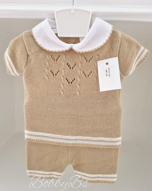 LN5 - Beige Cable knit traditional short set