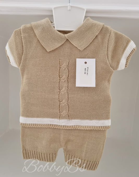 LN1 - Beige Cable knit traditional short set