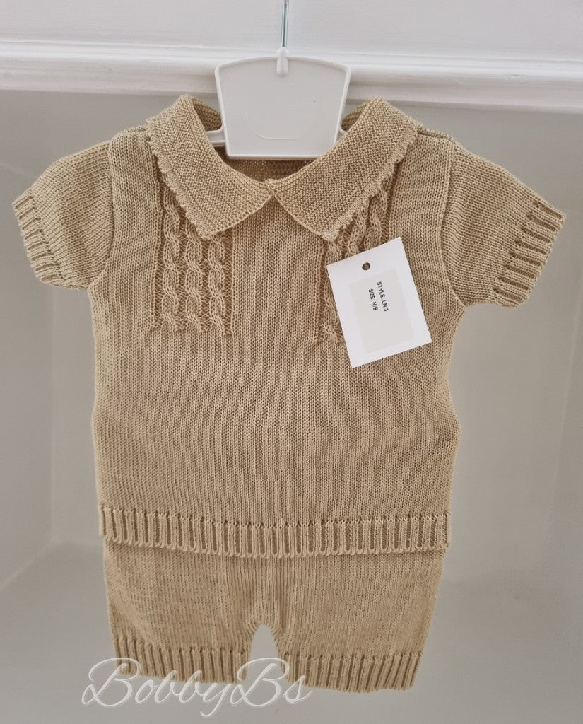 LN3 - Beige Fine Knit Cable Short set