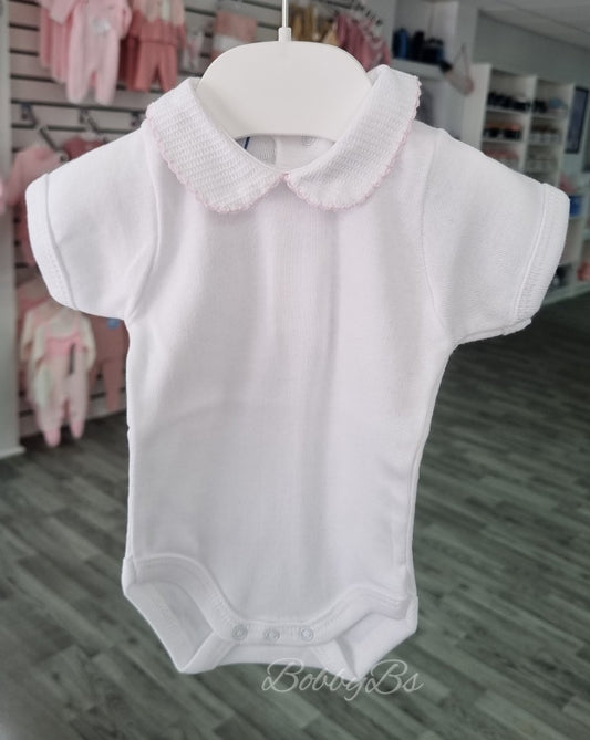 1181- White&Pink peter pan collar baby vest