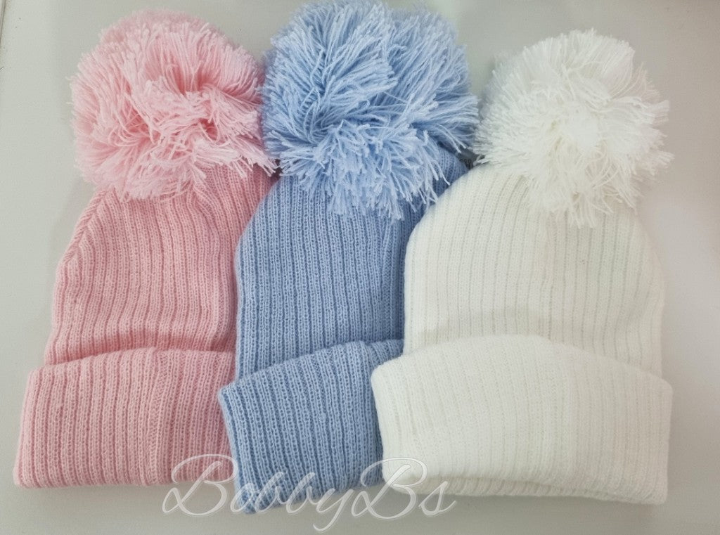 6125 - Plain Ribbed Pompom hat